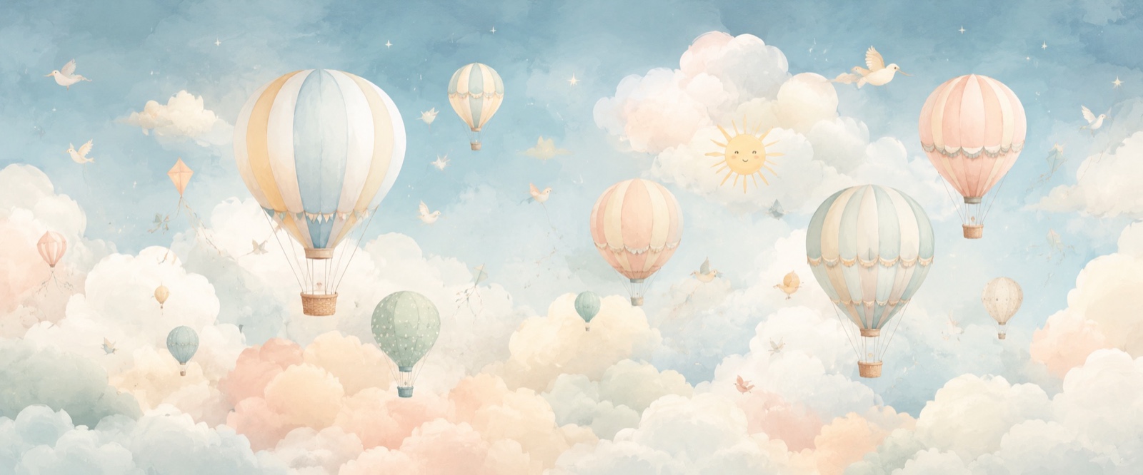 Nuages et montgolfières pastel