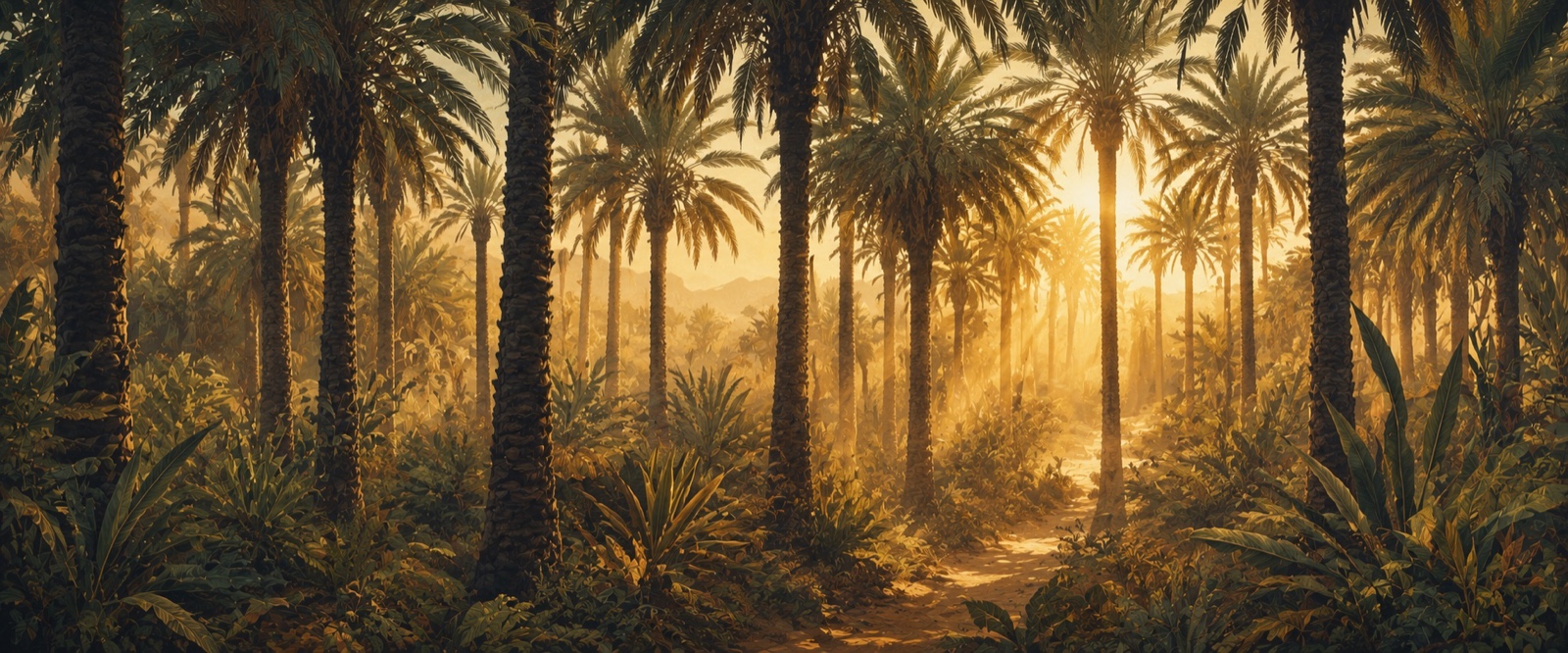 Palmeraie et lumière dorée