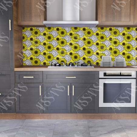 Papier Peint Helianthus - papier peint intissé jaune pour cuisine