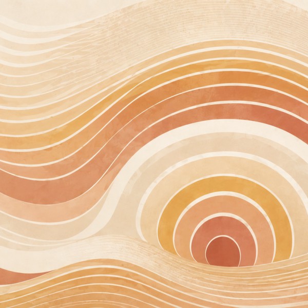 Vagues et courbes concentriques – fresque panoramique graphique : lignes parallèles ondulant et se resserrant en un rythme hypno