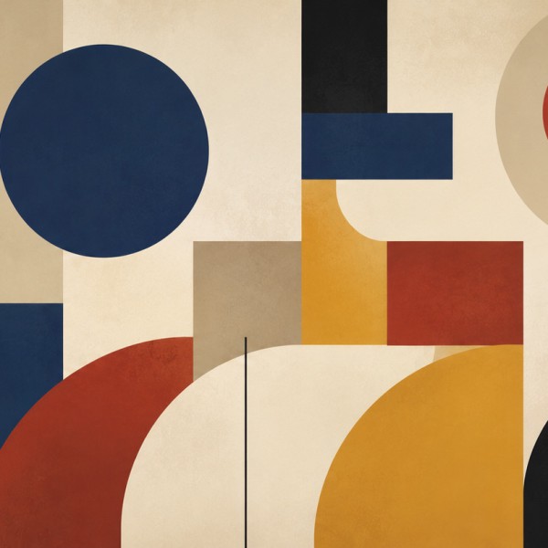 Cercles, triangles et rectangles en aplats francs, hommage au Bauhaus réinterprété.