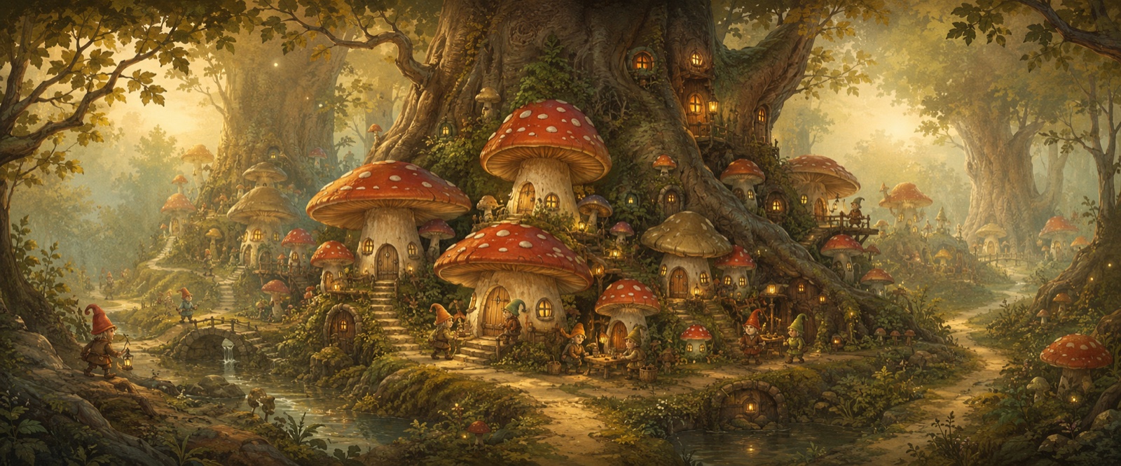 Village des lutins dans les champignons
