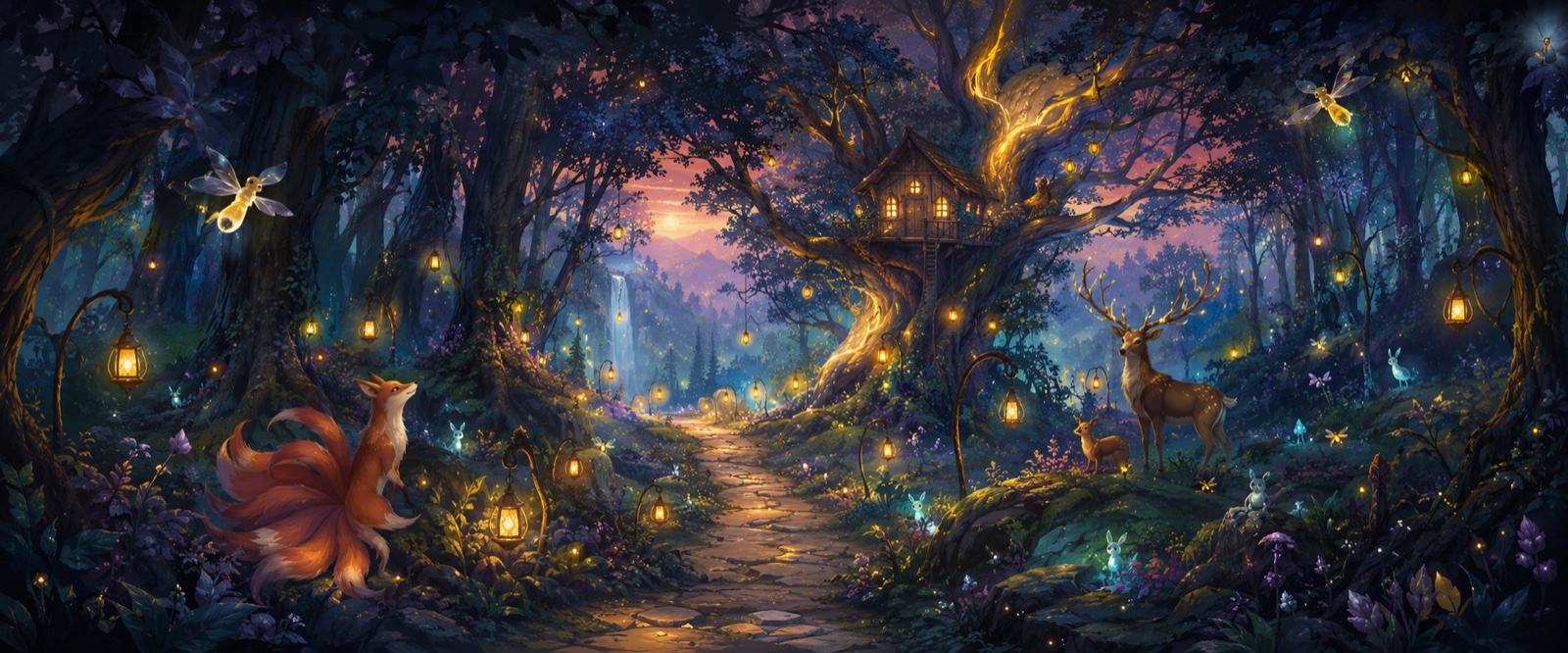 Forêt magique et sentier des lanternes
