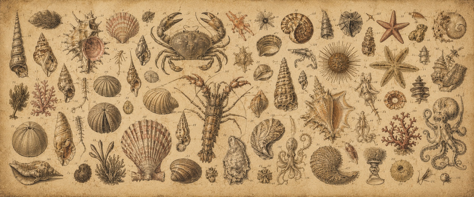 Étude de coquillages et créatures marines