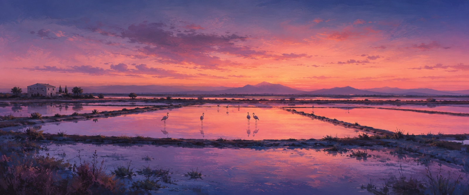 Crépuscule sur les salins