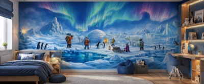 « Expédition polaire des petits explorateurs » en situation — fresque panoramique pour enfant dans un intérieur