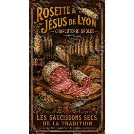 Rosette & Jésus de Lyon — Charcuterie Grôlée – affiche & plaque vintage | Manufacture Arssans