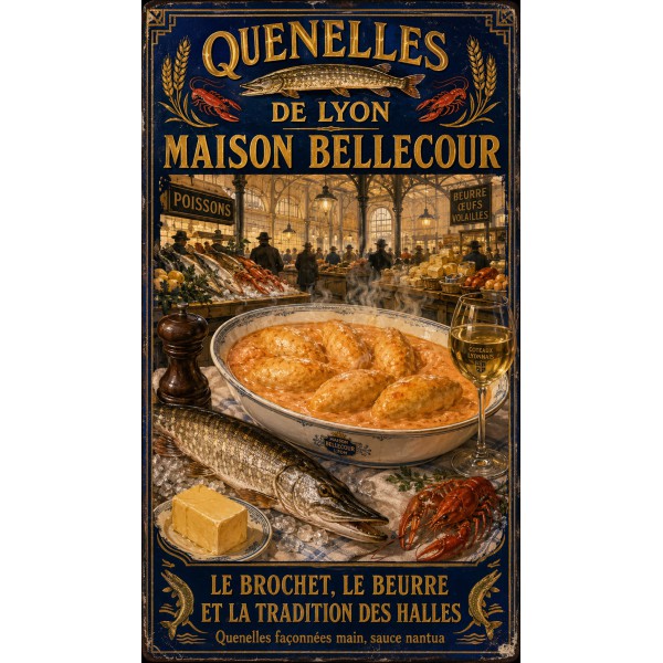 Quenelles de Lyon — Maison Bellecour – affiche & plaque vintage | Manufacture Arssans