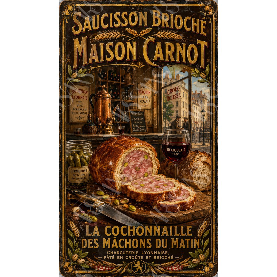 Saucisson Brioché — Maison Carnot – affiche & plaque vintage | Manufacture Arssans