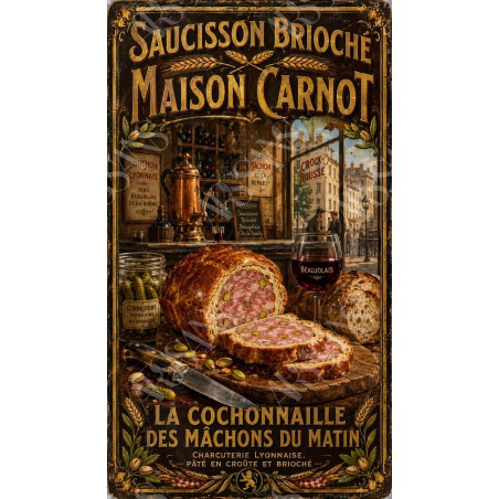 Saucisson Brioché — Maison Carnot – affiche & plaque vintage | Manufacture Arssans