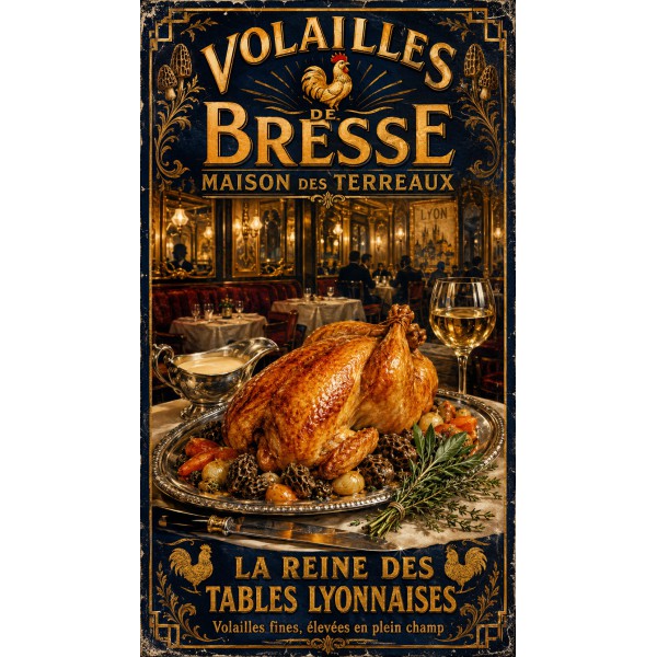 Volailles de Bresse — Maison des Terreaux – affiche & plaque vintage | Manufacture Arssans