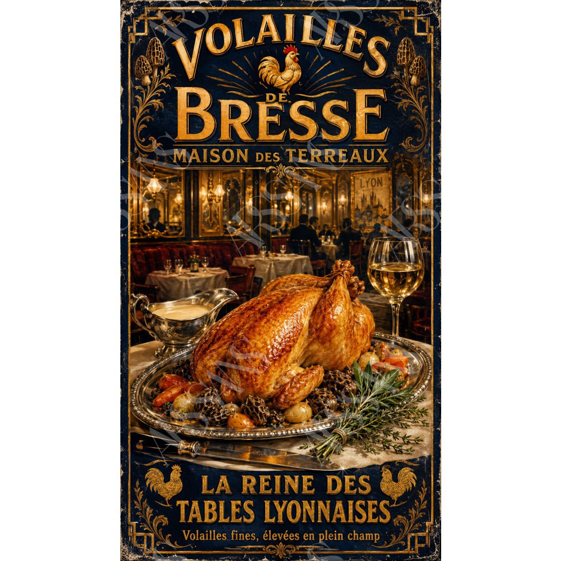 Volailles de Bresse — Maison des Terreaux – affiche & plaque vintage | Manufacture Arssans