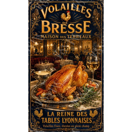 Volailles de Bresse — Maison des Terreaux – affiche & plaque vintage | Manufacture Arssans