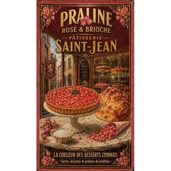 Praline Rose & Brioche — Pâtisserie Saint-Jean – affiche & plaque vintage | Manufacture Arssans