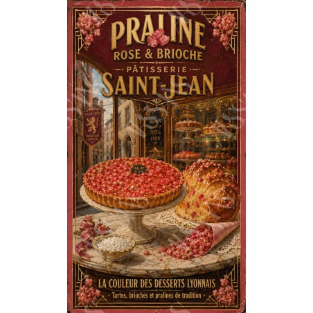 Praline Rose & Brioche — Pâtisserie Saint-Jean – affiche & plaque vintage | Manufacture Arssans