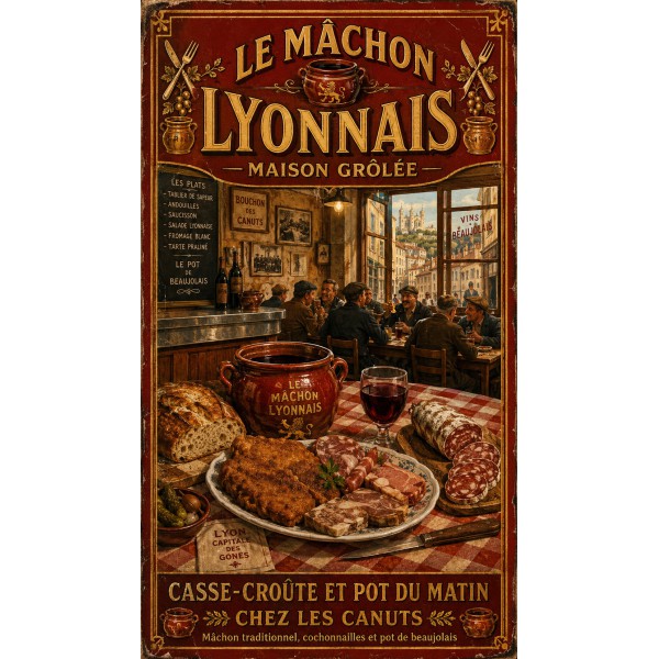 Le Mâchon Lyonnais — Maison Grôlée – affiche & plaque vintage | Manufacture Arssans