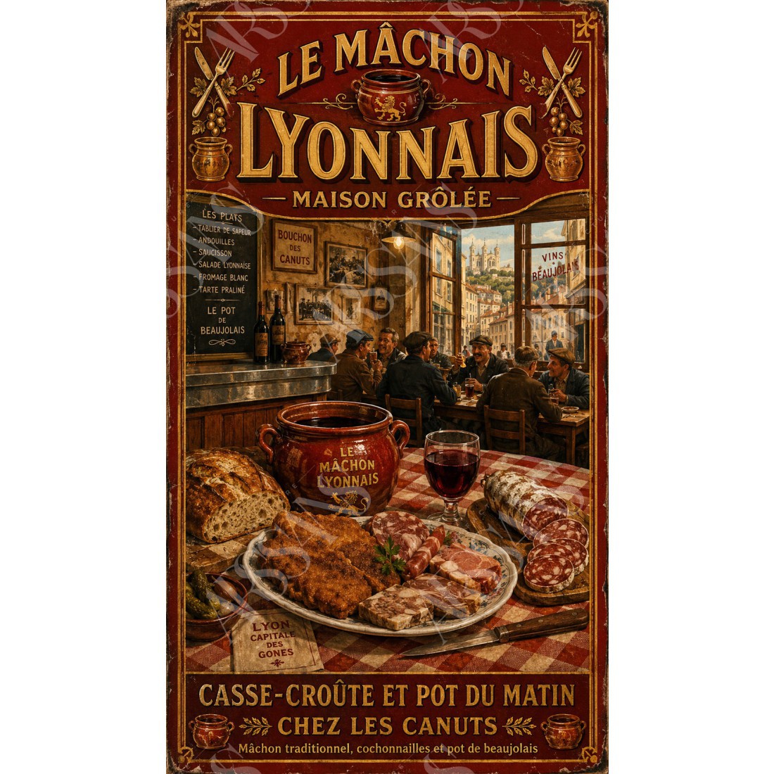 Le Mâchon Lyonnais — Maison Grôlée – affiche & plaque vintage | Manufacture Arssans