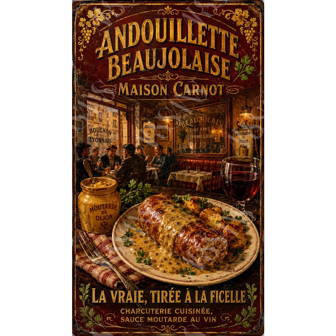 Andouillette Beaujolaise — Maison Carnot – affiche & plaque vintage | Manufacture Arssans