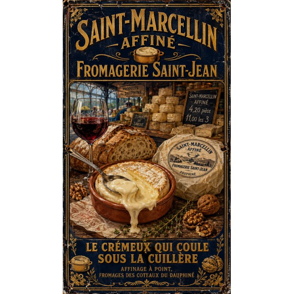 Saint-Marcellin Affiné — Fromagerie Saint-Jean – affiche & plaque vintage | Manufacture Arssans
