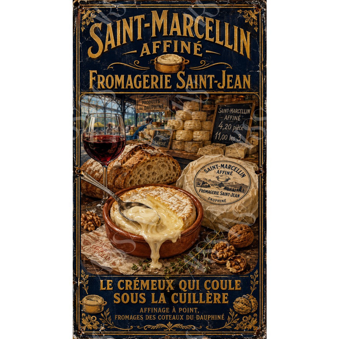 Saint-Marcellin Affiné — Fromagerie Saint-Jean – affiche & plaque vintage | Manufacture Arssans