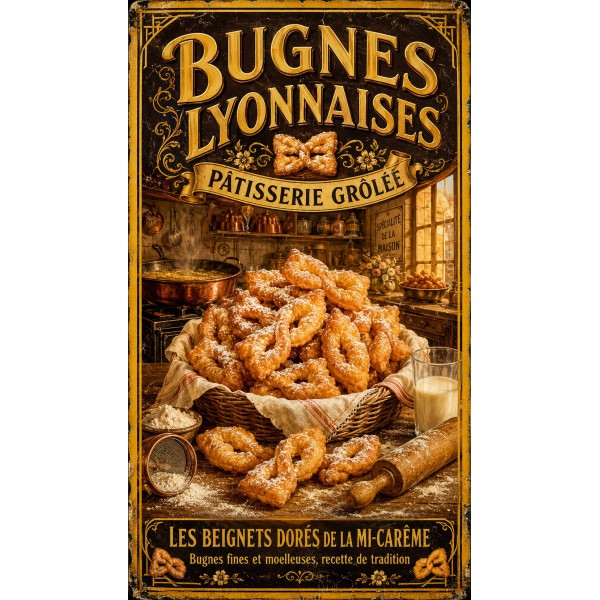 Bugnes Lyonnaises — Pâtisserie Grôlée – affiche & plaque vintage | Manufacture Arssans
