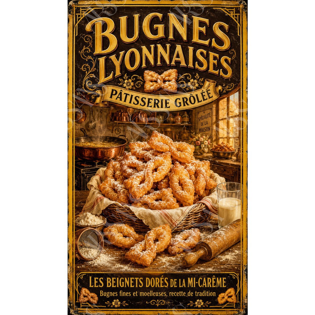 Bugnes Lyonnaises — Pâtisserie Grôlée – affiche & plaque vintage | Manufacture Arssans