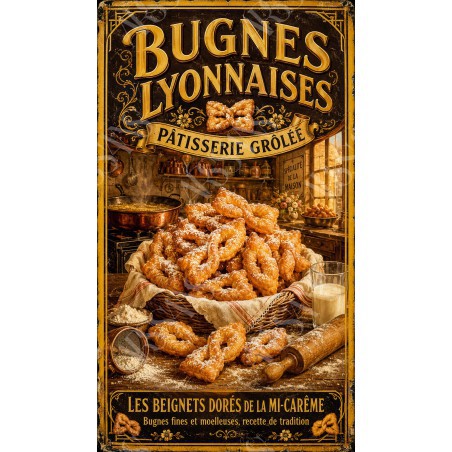 Bugnes Lyonnaises — Pâtisserie Grôlée – affiche & plaque vintage | Manufacture Arssans
