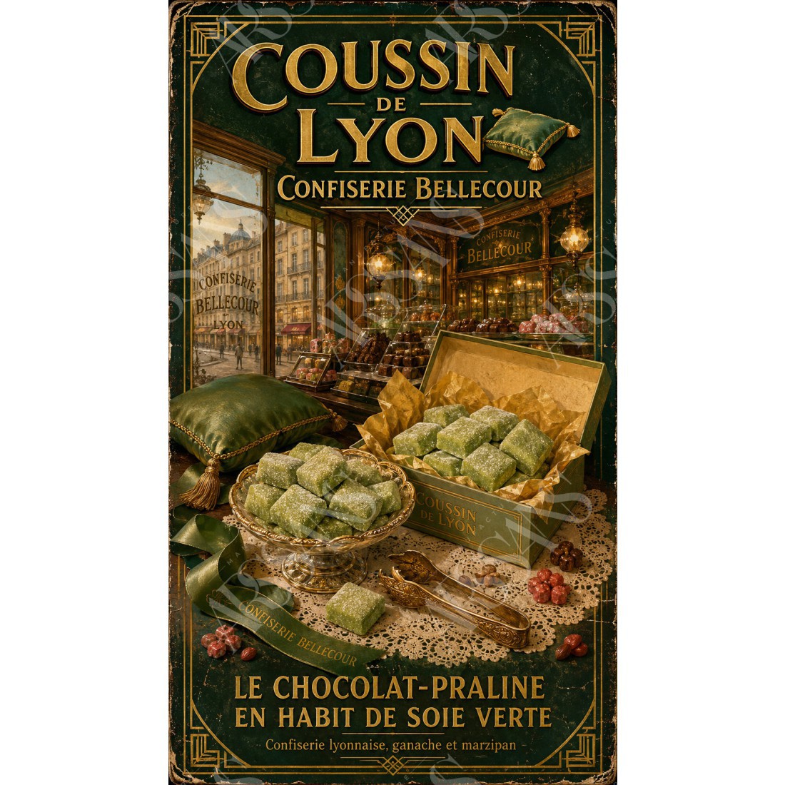 Coussin de Lyon — Confiserie Bellecour – affiche & plaque vintage | Manufacture Arssans