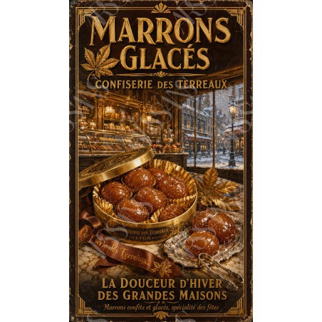 Marrons Glacés — Confiserie des Terreaux – affiche & plaque vintage | Manufacture Arssans
