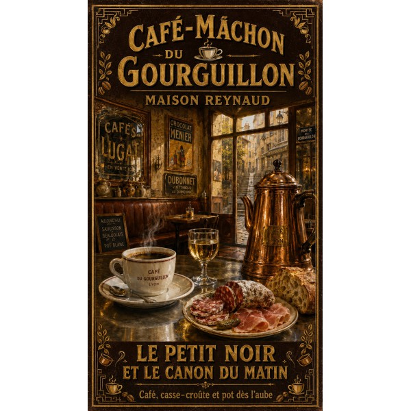 Café-Mâchon du Gourguillon — Maison Reynaud – affiche & plaque vintage | Manufacture Arssans