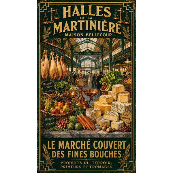 Halles de la Martinière — Maison Bellecour – affiche & plaque vintage | Manufacture Arssans