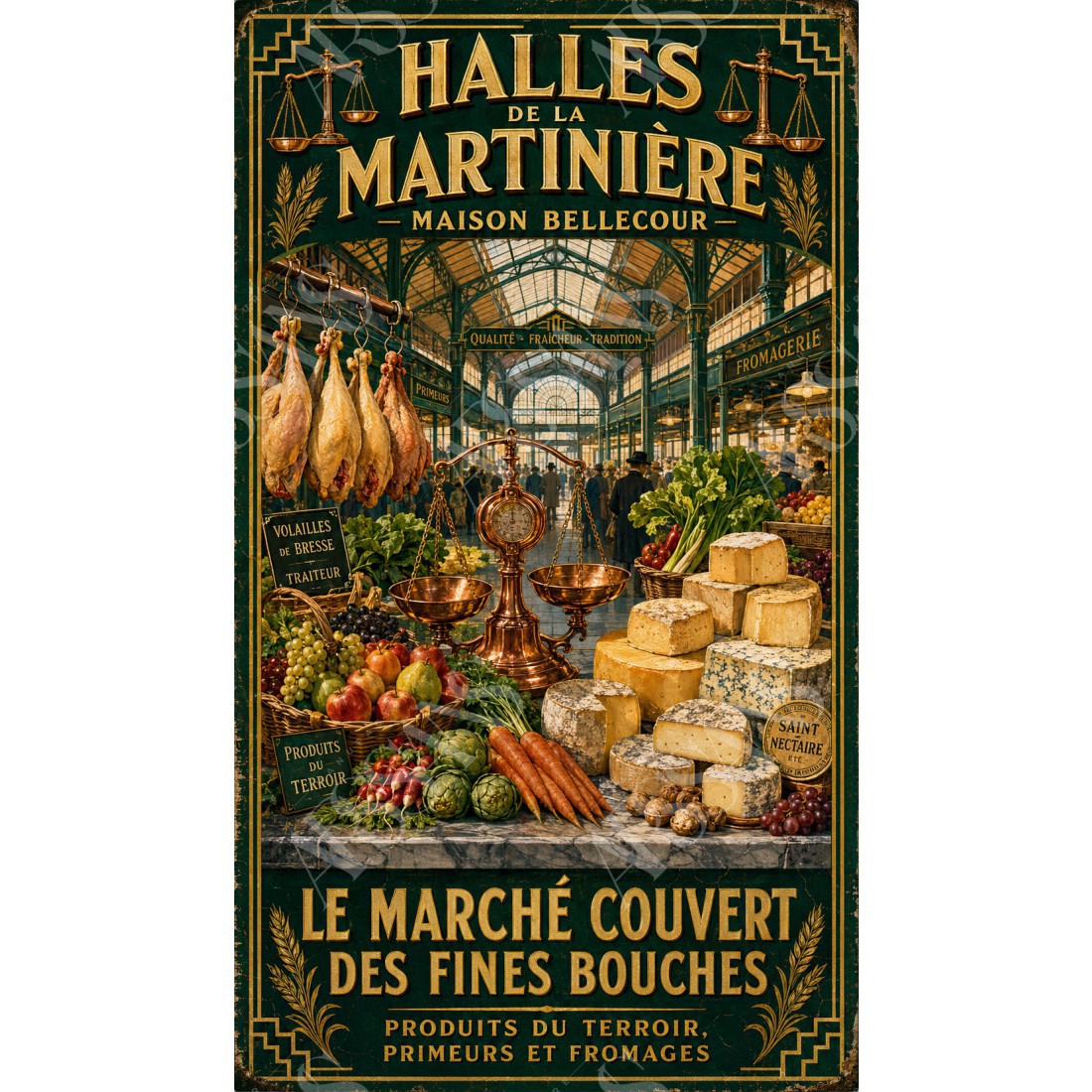 Halles de la Martinière — Maison Bellecour – affiche & plaque vintage | Manufacture Arssans