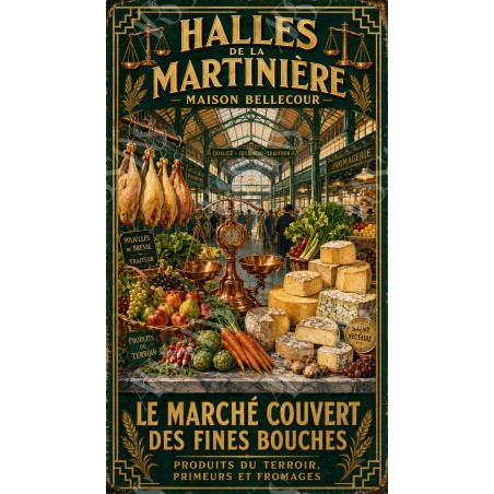 Halles de la Martinière — Maison Bellecour – affiche & plaque vintage | Manufacture Arssans