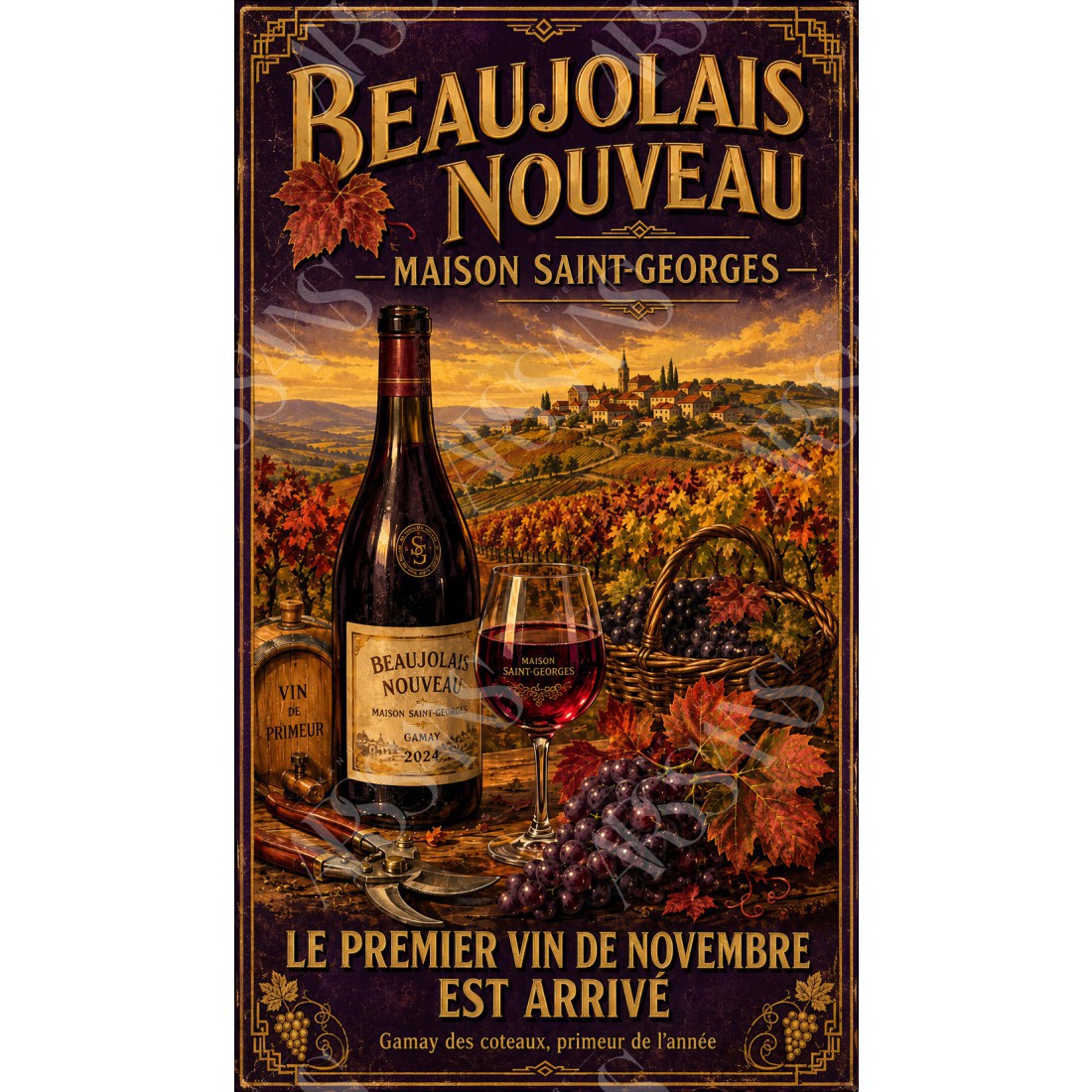 Beaujolais Nouveau — Maison Saint-Georges – affiche & plaque vintage | Manufacture Arssans