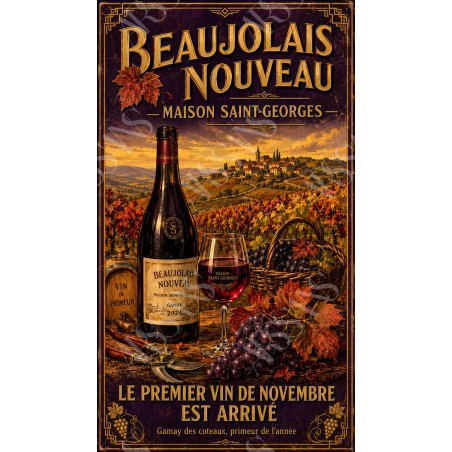 Beaujolais Nouveau — Maison Saint-Georges – affiche & plaque vintage | Manufacture Arssans