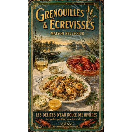 Grenouilles & Écrevisses — Maison Bellecour – affiche & plaque vintage | Manufacture Arssans
