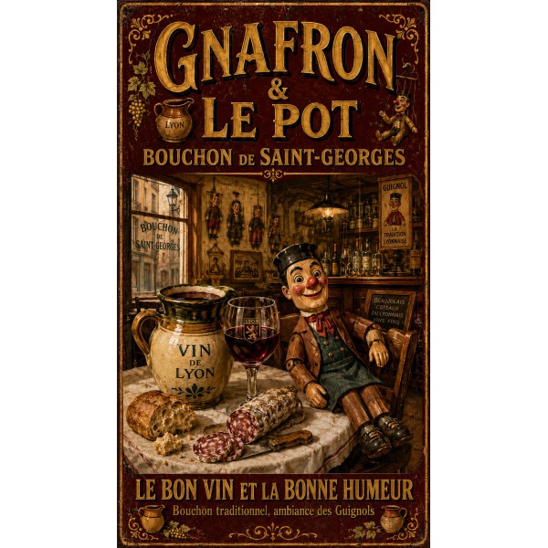 Gnafron & le Pot — Bouchon de Saint-Georges – affiche & plaque vintage | Manufacture Arssans