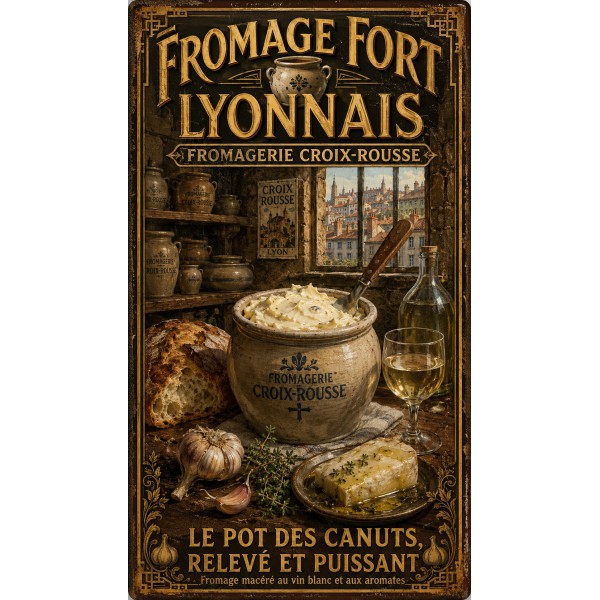 Fromage Fort du Lyonnais — Fromagerie Croix-Rousse – affiche & plaque vintage | Manufacture Arssans
