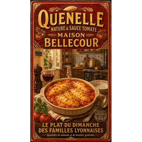 Quenelle Nature & Sauce Tomate — Maison Bellecour – affiche & plaque vintage | Manufacture Arssans