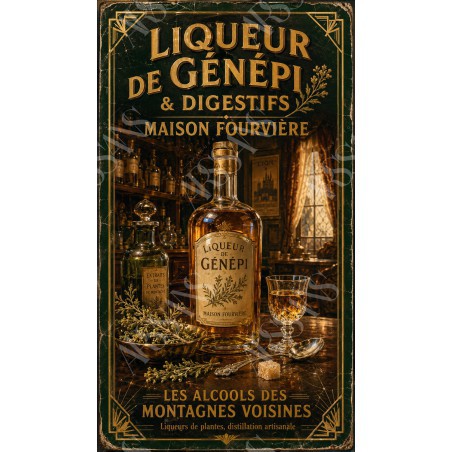 Liqueur de Génépi & Digestifs — Maison Fourvière – affiche & plaque vintage | Manufacture Arssans