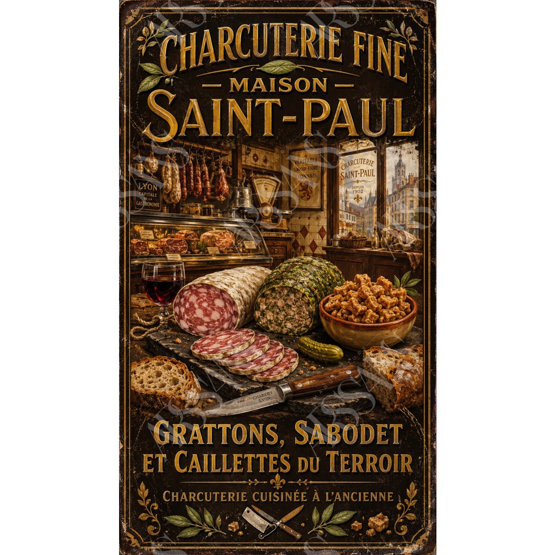 Charcuterie Fine — Maison Saint-Paul – affiche & plaque vintage | Manufacture Arssans