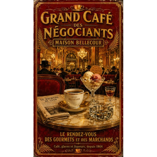 Grand Café des Négociants — Maison Bellecour – affiche & plaque vintage | Manufacture Arssans