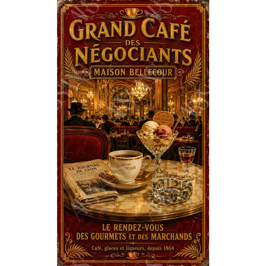 Grand Café des Négociants — Maison Bellecour – affiche & plaque vintage | Manufacture Arssans