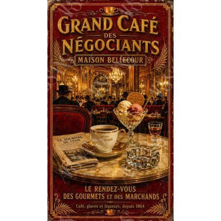 Grand Café des Négociants — Maison Bellecour – affiche & plaque vintage | Manufacture Arssans