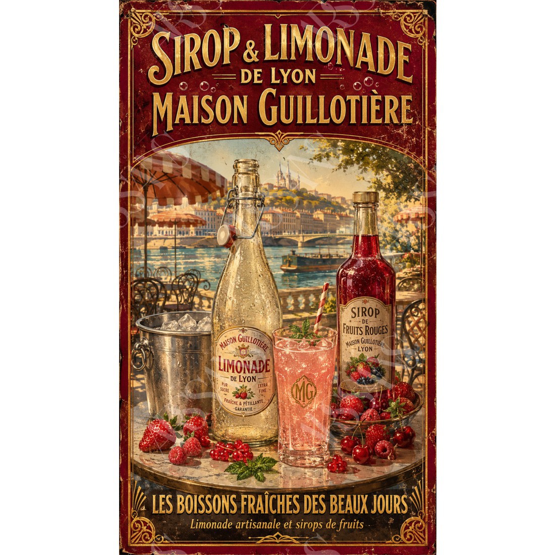 Sirop & Limonade de Lyon — Maison Guillotière – affiche & plaque vintage | Manufacture Arssans