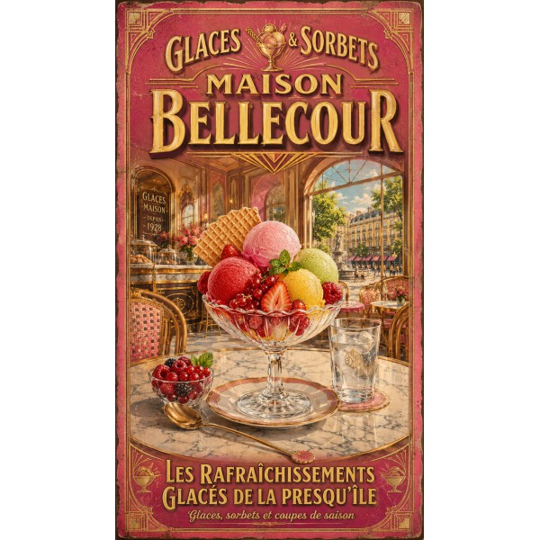 Glaces & Sorbets — Maison Bellecour – affiche & plaque vintage | Manufacture Arssans