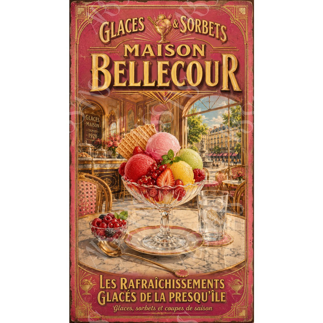 Glaces & Sorbets — Maison Bellecour – affiche & plaque vintage | Manufacture Arssans