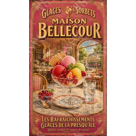 Glaces & Sorbets — Maison Bellecour – affiche & plaque vintage | Manufacture Arssans