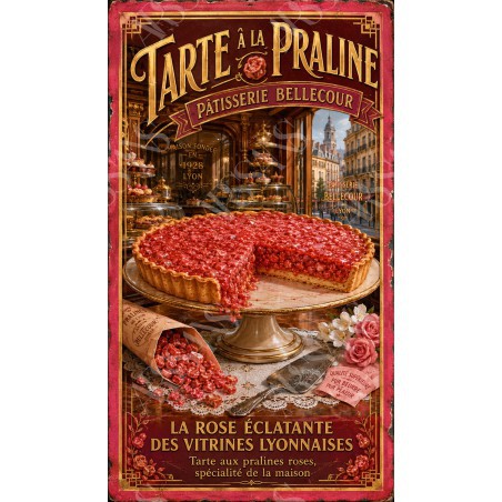 Tarte à la Praline — Pâtisserie Bellecour – affiche & plaque vintage | Manufacture Arssans