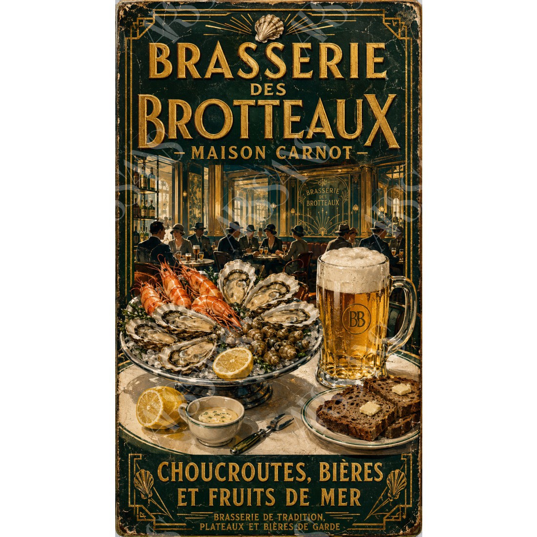 Brasserie des Brotteaux — Maison Carnot – affiche & plaque vintage | Manufacture Arssans